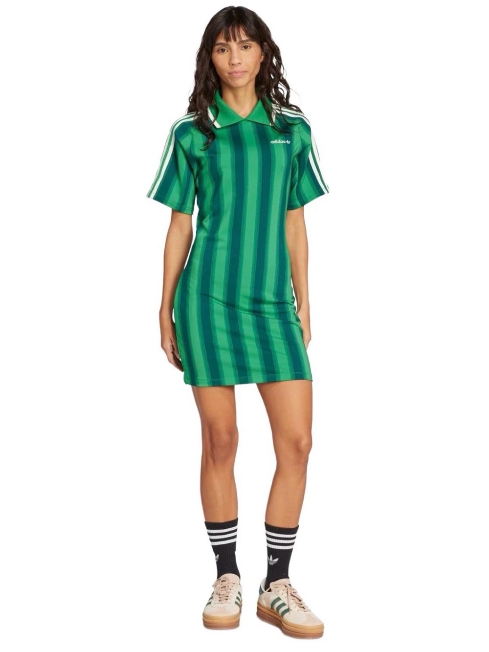 NWT Adidas Women's Footie Jersey Dress Green Striped Soccer Inspired Size XS